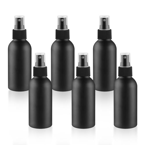 6 Pack 120ml/4oz Aluminum Spray Bottle Black Mist Sprayer Metal Spray Bottle Empty Fine Mist Spraying Bottles for Perfume Cleaning Essential Oil