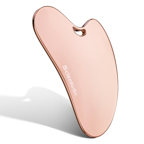 Scienlodic Stainless Steel Gua Sha Facial Tool, Metal Guasha Scraping Massage Tool for Face Jawline Body Legs, Skin Care Gift (Rose Gold)