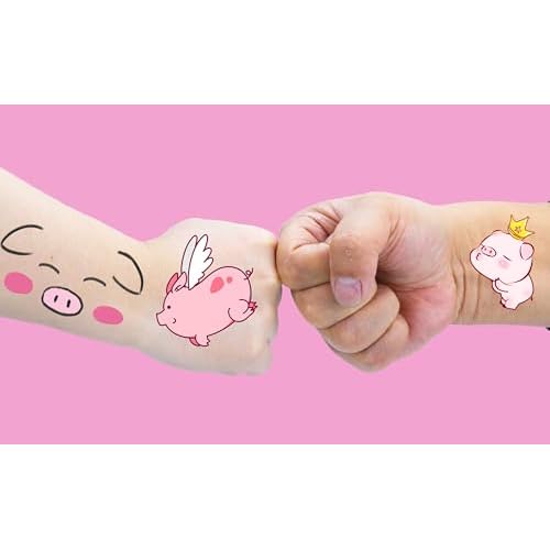 168 Pcs Pink Pig Temporary Tattoos Stickers Farm Animals Themed Birthday Party Favors Decorations Goodie Bag School Prizes Tattoo