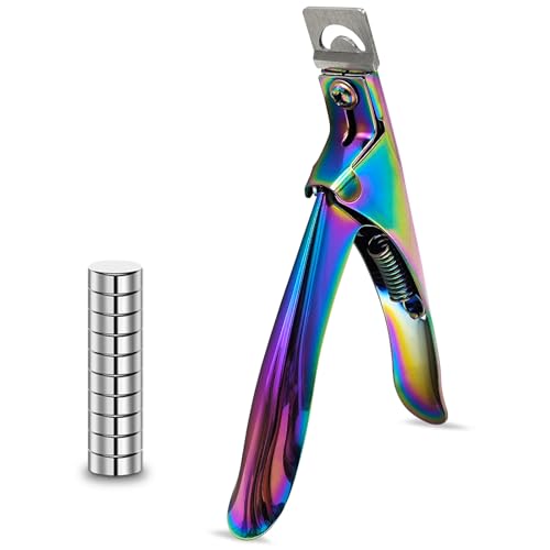 Rainbow Acrylic Nail Cutter with Magnet Size Adjuster & Measurement - Professional Nail Trimmer