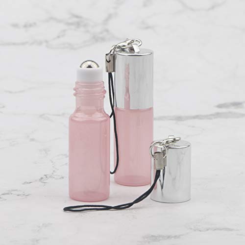 10Pcs Glass Roll-on Bottles 5ml 1/6oz Pink Pearly Roller Vials for Essential Oils Fragrance Perfume Aromatherapy Lip Balms