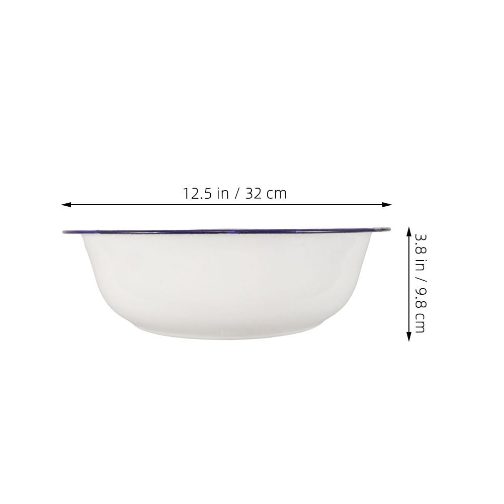 Healeved Enamel Wash Basin 32cm Large Enamel Mixing Bowl Face Washing Basin ware Salad Bowl Soup Bowl Sourdough Bowl Footbath