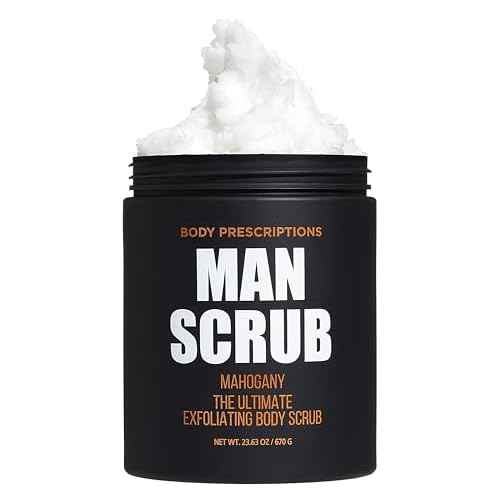 Body Prescriptions Men¡¯s Exfoliating Body Scrub ? Ultimate Skin Cleansing Wash in Jar with Twist-Top Lid, For All Skin Types, 21 Ounce (Pack of 1), Mahogany