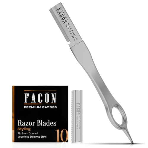 Fac?n Beard Razor for Men - Professional Beard Shaping Tool Grooming Kit with 11 Replacement Blades, Mustache Shaper, Edger & Lineup, Premium Precision Straight Edge Razor 100% Stainless Steel Blade
