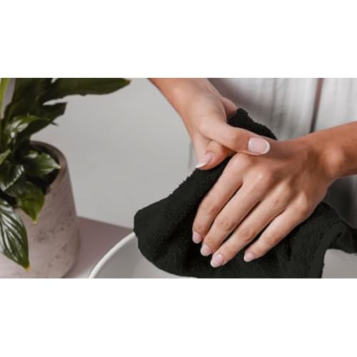 Avalon Towels Cotton Washcloths ? (Pack of 48) Size 12x12 Inches, 100% Ring Spun Cotton, Soft & Absorbent Face Towels, Gym Towels, Hotel and Spa Quality, Reusable Fingertip Towels (Black)