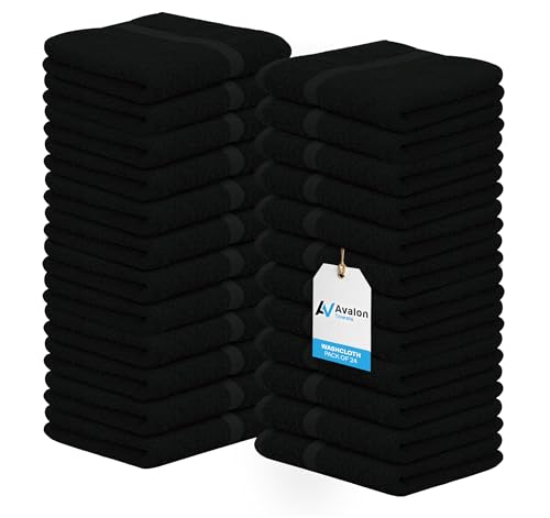 Avalon Towels 24 Pack Wash Cloths 12x12 Black 100% Cotton