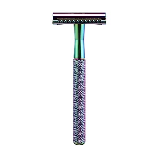 Women's Double Edge Safety Razor Eco-Friendly Includes 10 Razor Blades (Rainbow Chrome)