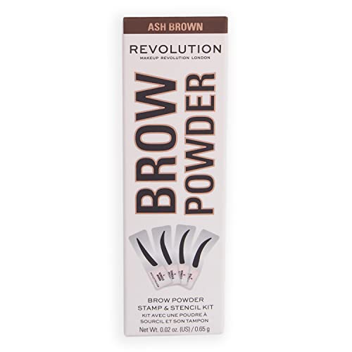 Revolution Stamp & Go Brow Powder Kit with 4 Stencils, Ash Brown