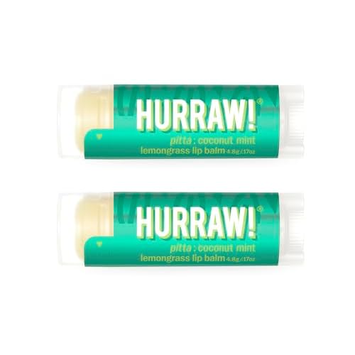 Hurraw! Coconut, Mint, Lemongrass (Pitta) Lip Balm, 2 Pack: Organic, Certified Vegan, Cruelty and Gluten Free. Non-GMO, 100% Natural Ingredients. Bee, Shea, Soy and Palm Free. Made in USA