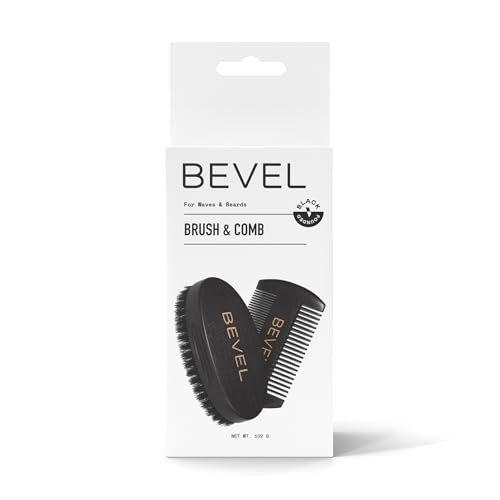 Bevel Beard Brush and Comb Set for Men ? Natural Boar Bristle Brush & Pearwood Comb with Travel Pouch ? Beard Grooming Kit for Shaping, Soften & Detangling Mustaches