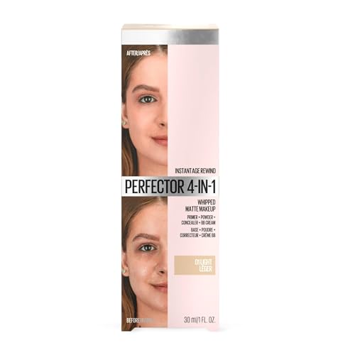Instant Age Rewind 4-in-1 Matte Perfector: Foundation, Primer, Concealer & Powder for Smooth, Shine-Free Skin ? Lightweight, Buildable Coverage, Long-Lasting Matte Finish ? Shade 01 Light