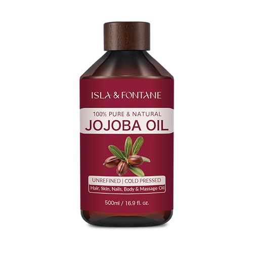 ISLA & FONTANE Jojoba Oil ? 500ml (17 fl oz) | 100% Pure & Natural | Golden, Unrefined, Cold Pressed | Hexane-Free Carrier Oil for Skin, Hair, Face, Nails & Body Moisturizing