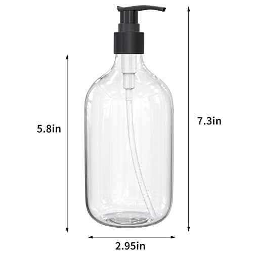 17 Ounce Clear Plastic Pump Bottle Dispenser, Refillable Empty Bottle Container with Pump for Essential Oil Soap Lotion Shampoo, 2 Pcs