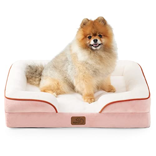 Bedsure Small Orthopedic Dog Bed - Washable Bolster Dog Sofa Beds for Small Dogs, Supportive Foam Pet Couch Bed with Removable Washable Cover, Waterproof Lining and Nonskid Bottom Couch, Pink