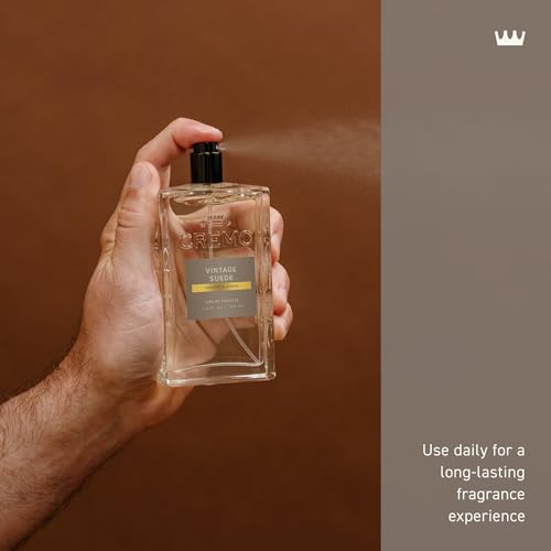 Cremo Vintage Suede Men's Cologne Spray - Long-Lasting Fragrance with White Moss & Amber - 3.4 Fl Oz