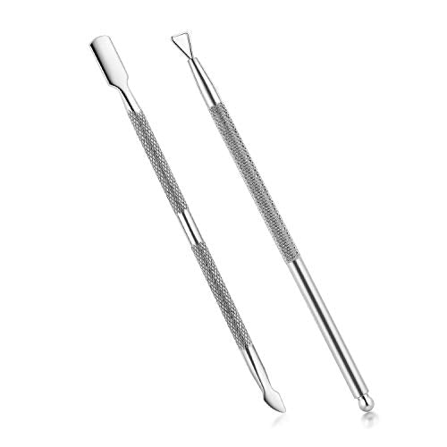Silver 2-Pack Cuticle Pusher and Cutter Set with Storage Case - Manicure Tools