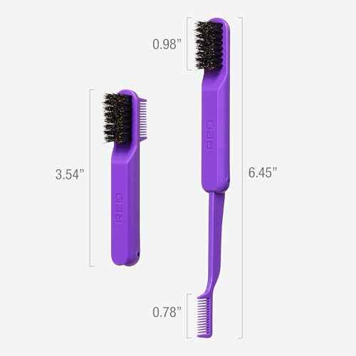 Red by Kiss 2-in-1 Foldable Comb & Edge Brush with Travel Case, Compact Palm-Sized Design, 100% Soft Boar Bristles for Smooth Hair & Edge Control, Portable Hair Styling Tool (Purple)