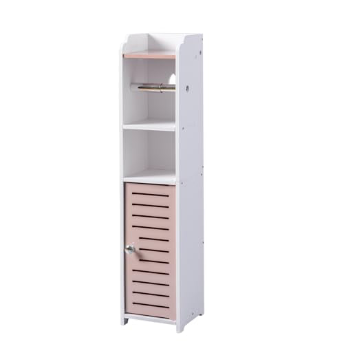 AOJEZOR Toilet Paper Holder Stand: Small Bathroom Storage Cabinet - Pinkish Rose - White