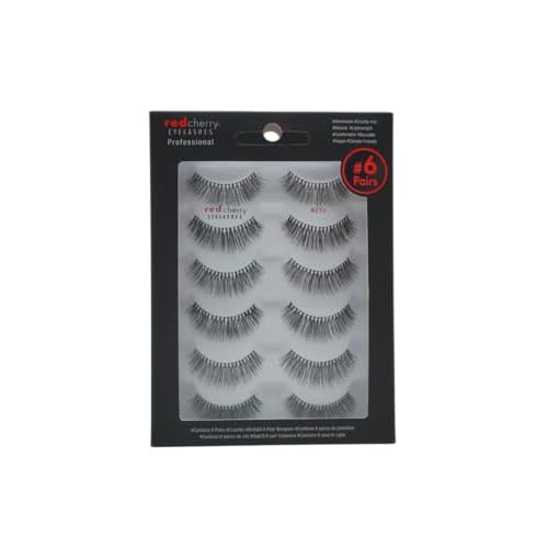 Red Cherry #213 False Eyelashes, 100% Human Hair, Black, Pack of 6 Pairs