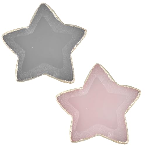 2 Pcs Nail Art Palette Mixing Palette Stars Shape Nails Polish Palettes Makeup Plate Resin Gilded Edge Makeup Nails Gel Display Board Pallet for Nail Art (Grey, Pink)