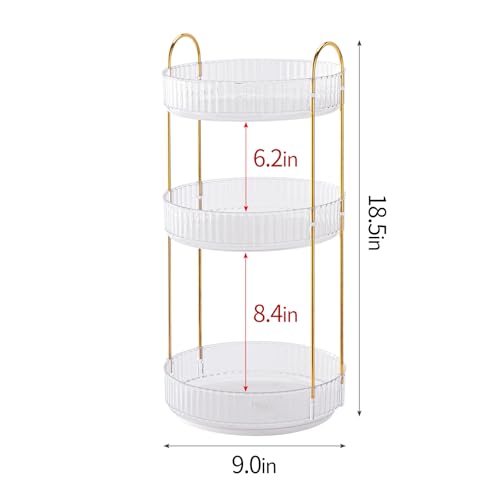 360¡Æ Rotating Makeup Organizer for Vanity - 3 Tier Perfume Organizer with Large Capacity - Skincare Organizer for Bathroom Counter - Space-Saving Cosmetic Storage for Dresser Countertop (Clear)