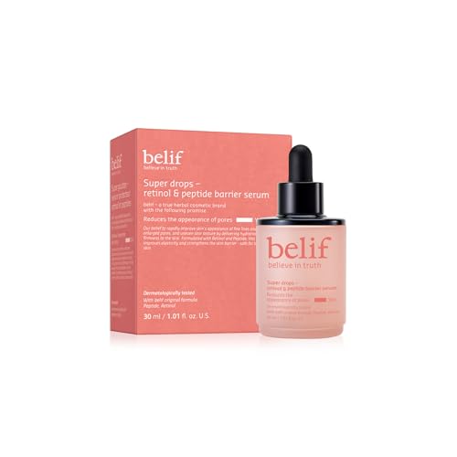 belif Super Drops Retinol & Peptide Barrier Serum | Firming Anti-Aging Serum for Boosting Skin Elasticity, Reducing Pore Appearance & Hydrating with Hyaluronic Acid