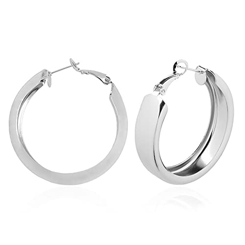 Silver Chunky Hoop Earrings for Women - Large Round Tube Design