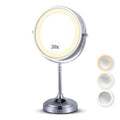 Ultra Zoom 20X Magnifying Lighted Table Mirror for Makeup - 20X & 1X Dual Sided LED Make-up Mirror with 3 Light Modes, Rechargeable Battery with USB Cable - 8" Wide & 15" Tall (Chrome)