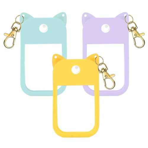 Silicone Case for Touchland Hand Sanitizer Spray 1FL OZ/30ml ? Cute Pet Ear Design with Portable Keychain(Purple + Light Blue + Yellow)