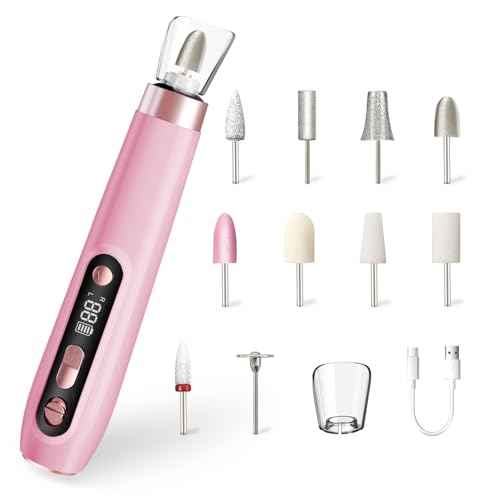 ENGERWALL Professional Manicure Pedicure Kit, Electric Nail File Set, Portable Cordless Electric Nail Drill Machine, 10 Speeds Nail Care Tool for Grind Trim Polish, Pink