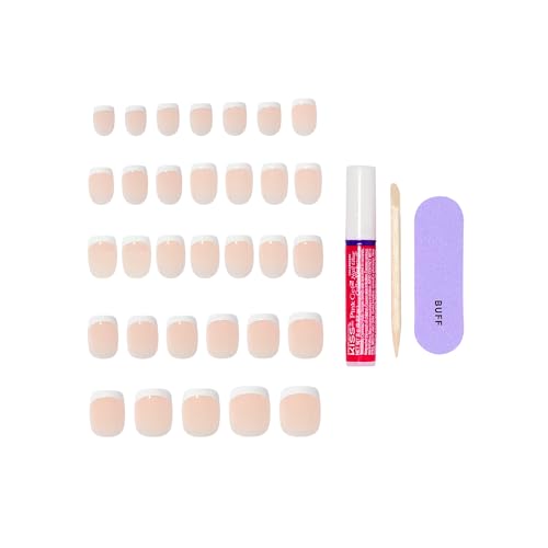 KISS Core French White Squoval Press On Nails Kit, Petite Size, 32 Ct
