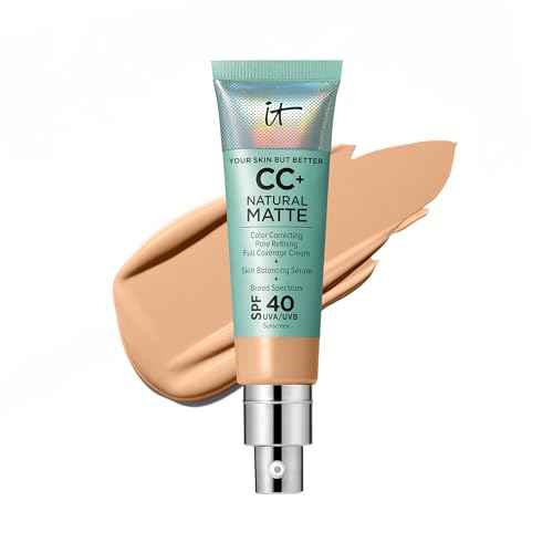 IT Cosmetics CC+ Cream Natural Matte - Poreless Full Coverage Foundation With SPF 40, 16HR Shine Control, Color-Corrector, Skin-Balancing Serum, Sweat-proof, Noncomedogenic for Oily Skin - 1.08 fl oz