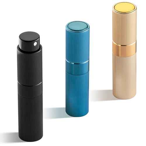 LISAPACK Perfume Travel Refillable Bottle - Atomizer Cologne Spray for Men Portable - Mini Sprayer Empty for Refill - Small Size 8ML Striped (Blue, Black, Gold)