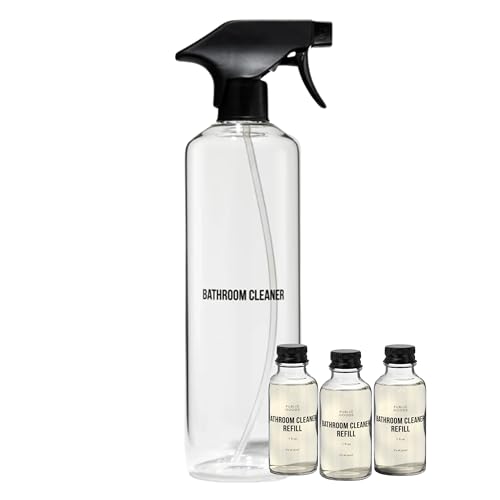 Public Goods Bathroom Cleaner Refill & Glass Spray Bottle | Refill Concentrate for Toilets, Tile, Showers | Cruelty Free | Scented w/Lemon Rosemary Essential Oils | 3 Pack - 24 Oz Diluted