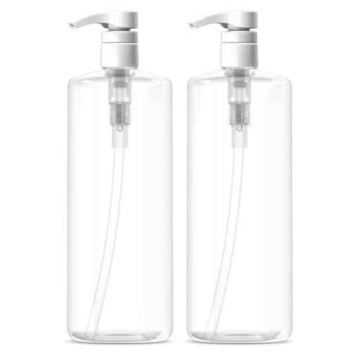 Bar5F Pump Bottle (2-Pack 32-Ounce 1-Liter) Empty for Shampoo Conditioner Body Wash Lotion BPA-Free Crystal-Clear