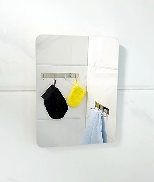 Shower Mirror Fogless Shaving with Razor Holder for Shower, Anti Fog Shower Mirror & includes 2 Razor Hooks & 2 Mirror Hooks, Easy Install & Unbreakable, Mirror for Shower Wall(Small 6.8x5.2in)