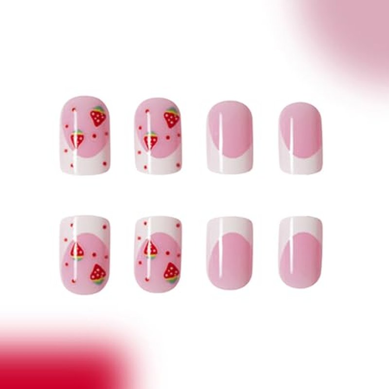 48Pc White French Tip Press On Nails Short Square Bow