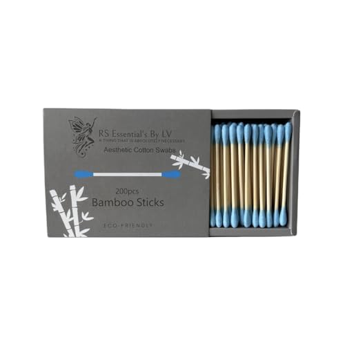 RS Essentials by LV Blue Bamboo Cotton Swabs 200 Count - Dual Tip