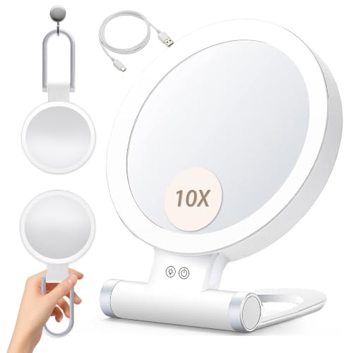 BASILKIT Lighted 1X/10X Magnification Double-Sided Makeup Mirror - Silver