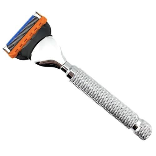 Parker 5-Blade Razor Handle Compatible with Gillette¢ç Fusion¢ç Cartridges ? Weighted Metal Handle with Textured Grip for Smooth, Tug-Free Shaving | Luxury Men¡¯s Gift | 1 Cartridge Included (CHROME)