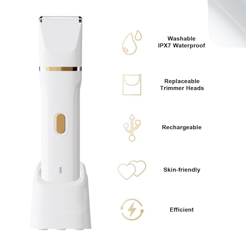 ele ELEOPTION Electric Razors for Women 5-in-1 Waterproof Wet Dry Electric Shaver with USB Charge Dock, Legs Hair Remover, Body Shaver for Beard Bikini Trimmer for Women White