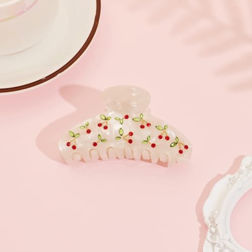 Red Cherry Rhinestone Acrylic Hair Clips for Thick Hair - 1PC
