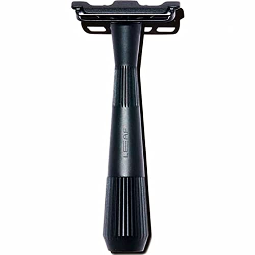 Leaf Twig Razor by Leaf Shave, All-Metal Single Blade Razor for Men & Women, Fixed Head w/Magnetic Load Assist, Includes 5 Stainless Steel Blades - Face Shaving, Lighter Hair, Sensitive Skin - Black