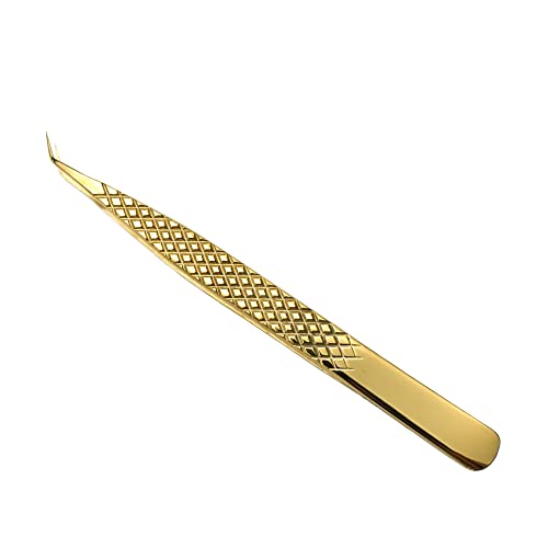 Dassen Lash Extension Tweezers Volume Eyelash Tweezers Super Strong Grip Curved Precision Stainless Steel Tweezers Anti-Static Eyelash Tools（Gold） (3-1S Gold)…