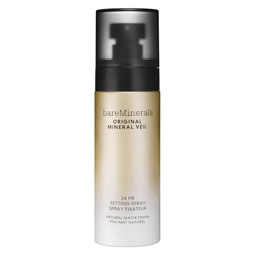 bareMinerals Original Mineral Veil Natural Matte Setting Spray, 24HR Makeup Lock & Oil Control, Alcohol-Free, Sweat & Transfer-Proof, Ultra-Fine Mist for Smooth, Matte Finish