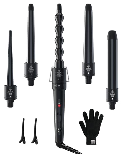 Ohuhu 5-in-1 Curling Wand Set with 5 Ceramic Barrels & Heat Glove
