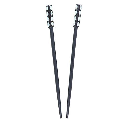 Set of Two 7 inch Long Wooden Hair Sticks With Gem Tops for Women -Black