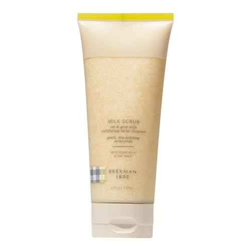 Beekman 1802 Oat + Goat Milk Exfoliating Face Scrub - Gentle Cleansing With Jojoba Bead Facial Exfoliator - Sensitive Skin Face Cleanser - Fragrance Free