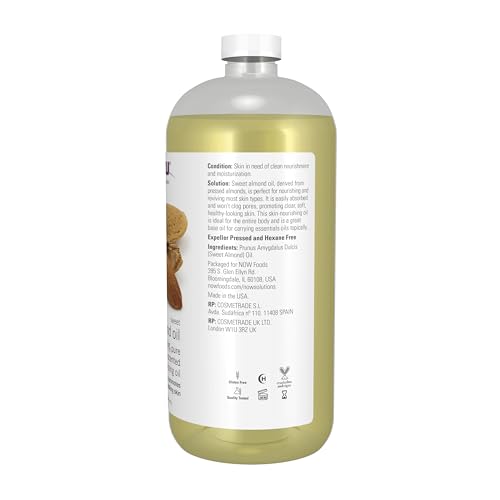 NOW Foods Solutions,Sweet Almond Oil,100% Pure Moisturizing Oil,Promotes Healthy-Looking Skin,Unscented-Oil,32-Ounce,(Pack of 2)