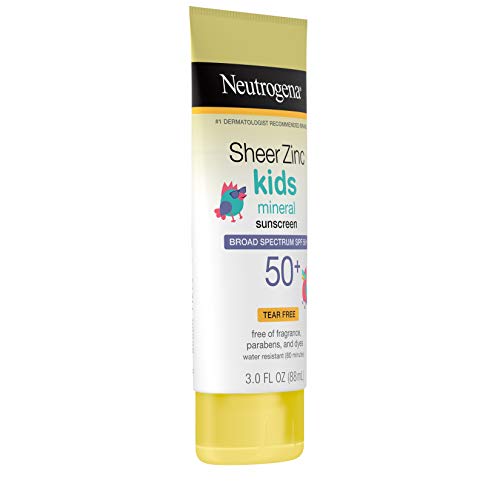 Neutrogena Kids Mineral Sunscreen Sheer Zinc Oxide Lotion, Broad Spectrum SPF 50 with UVA/UVB Protection, Water Resistant for 80 Minutes, Fragrance and Tear Free, 3 FL OZ